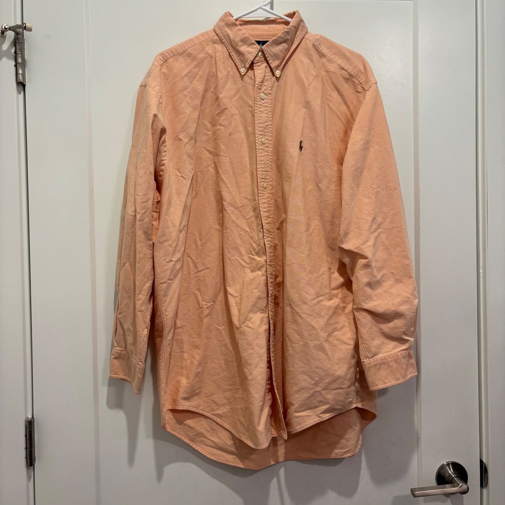 Ralph Lauren Yarmouth Mens 16.5 32/33 Orange Oxford Button Down Shirt Peach